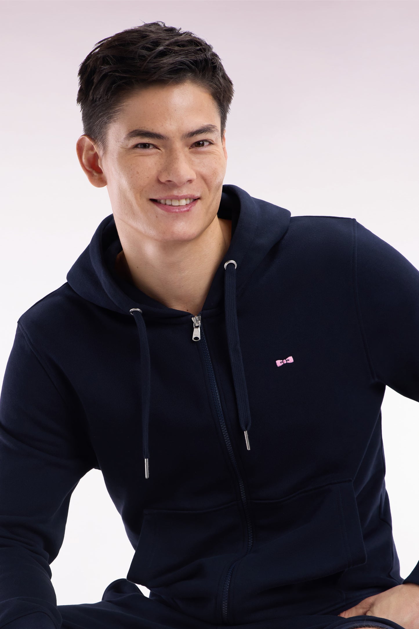 Straight-fit navy cotton fleece zip-up sweatshirt