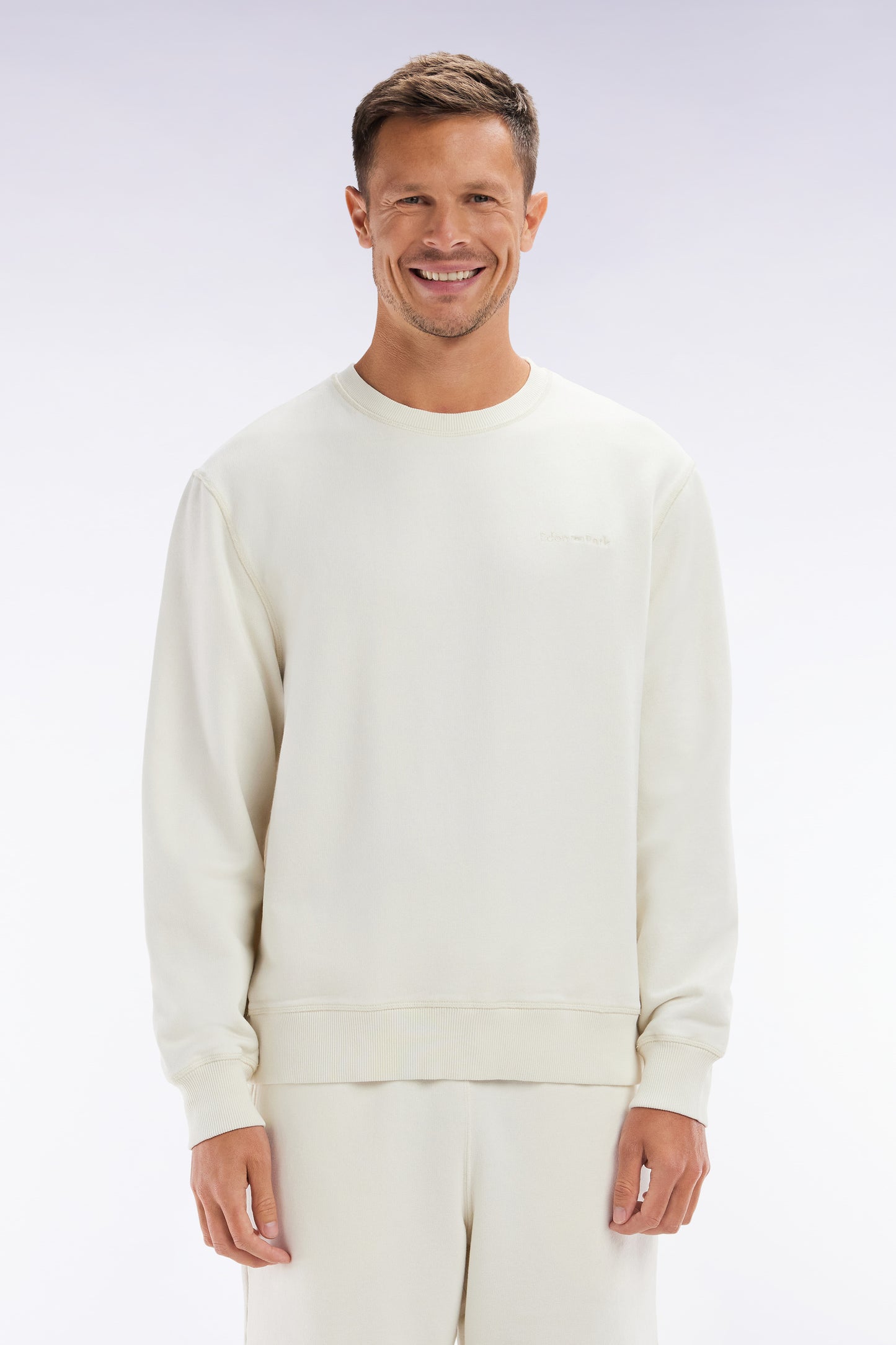 Relaxed-fit overdyed crewneck sweatshirt in beige cotton fleece