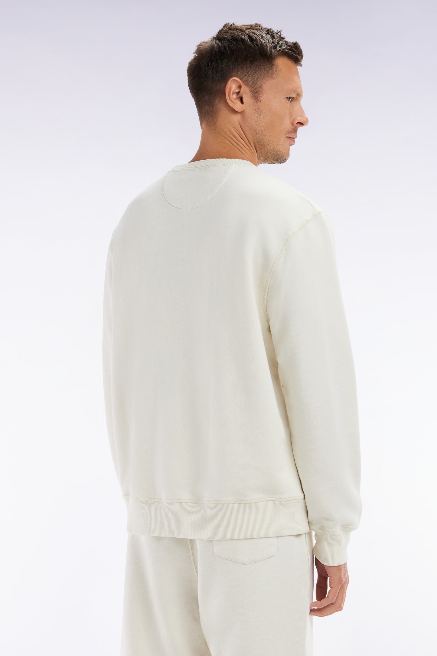 Relaxed-fit overdyed crewneck sweatshirt in beige cotton fleece