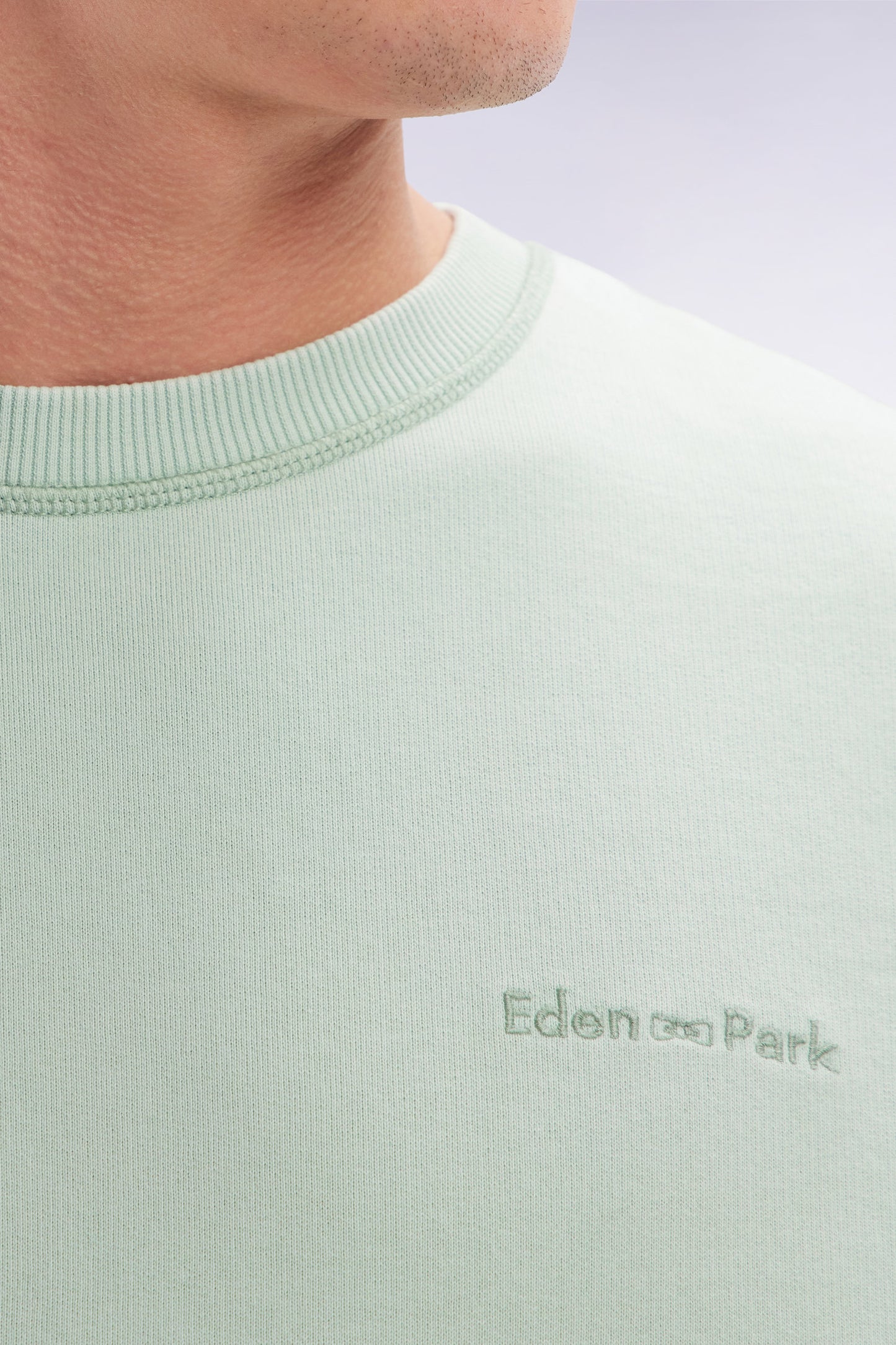 Sweatshirt surteint à col rond en molleton coton vert d'eau coupe décontractée