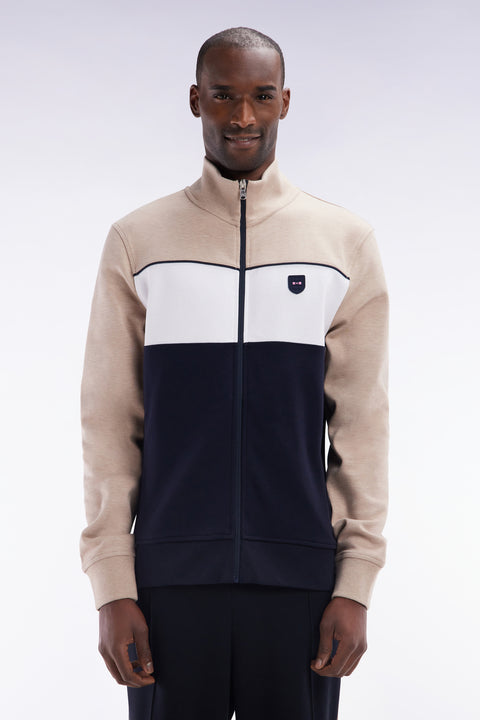 Straight-fit zip-up sweatshirt in beige cotton interlock - Image 1