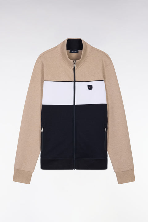 Straight-fit zip-up sweatshirt in beige cotton interlock - Image 2