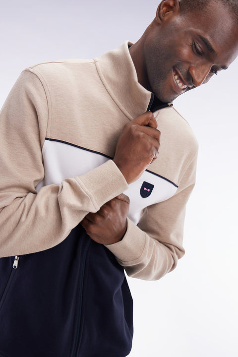 Straight-fit zip-up sweatshirt in beige cotton interlock - Image 3
