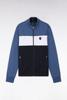 Straight-fit zip-up sweatshirt in dark blue cotton interlock