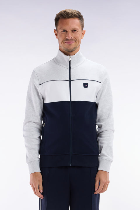 Straight-fit zip-up sweatshirt in grey cotton interlock - Image 1