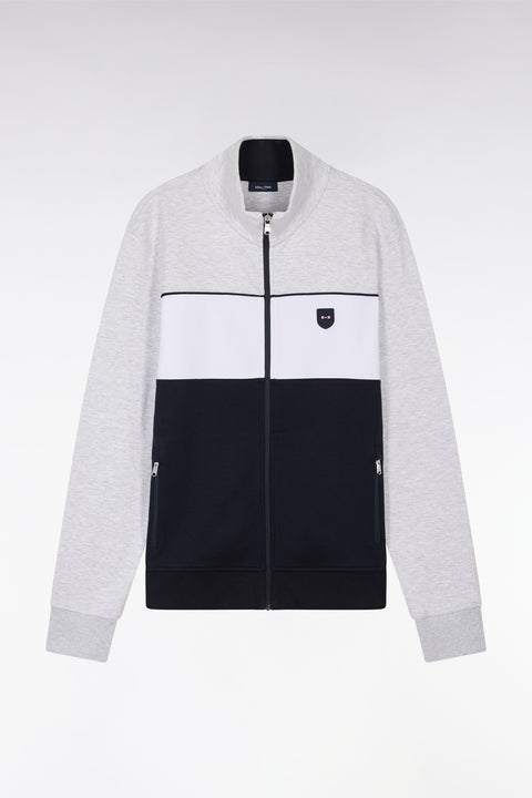 Straight-fit zip-up sweatshirt in grey cotton interlock - Image 2