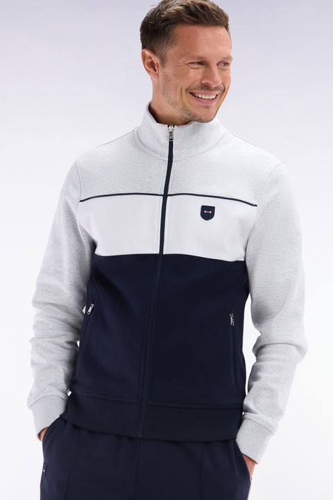 Straight-fit zip-up sweatshirt in grey cotton interlock - Image 3