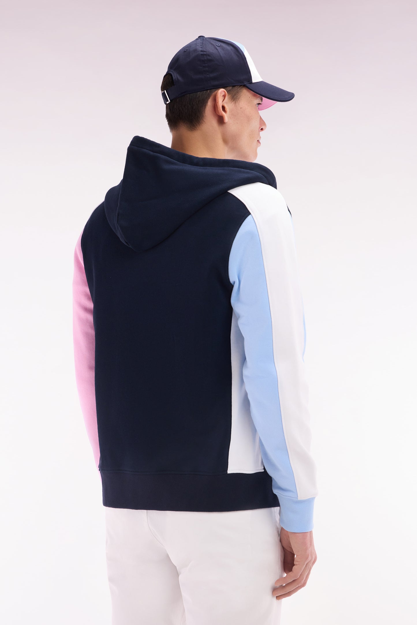 Sweatshirt zippé en molleton coton colorblock marine coupe droite