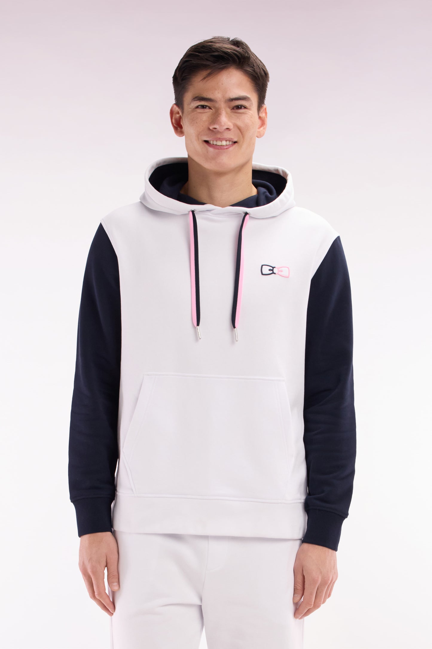 Sweatshirt à capuche en coton blanc coupe décontractée broderie dos bicolore