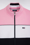Straight-fit pink tricolor stretch cotton fleece zip-up sweatshirt