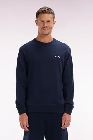 Navy cotton fleece crewneck sweatshirt