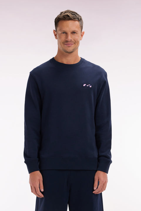 Navy cotton fleece crewneck sweatshirt - Image 1