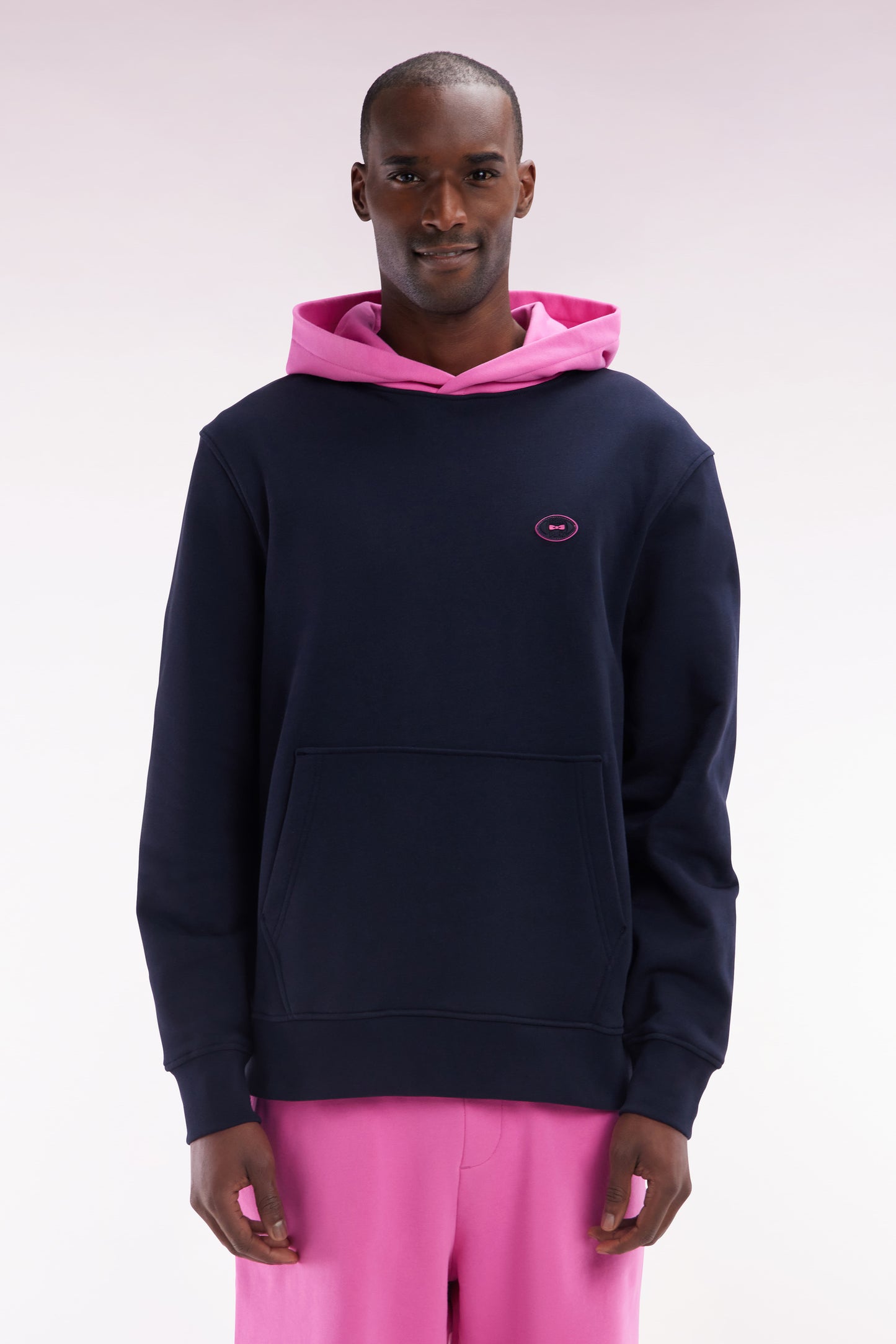 Relaxed-fit two-tone pink cotton fleece sweatshirt