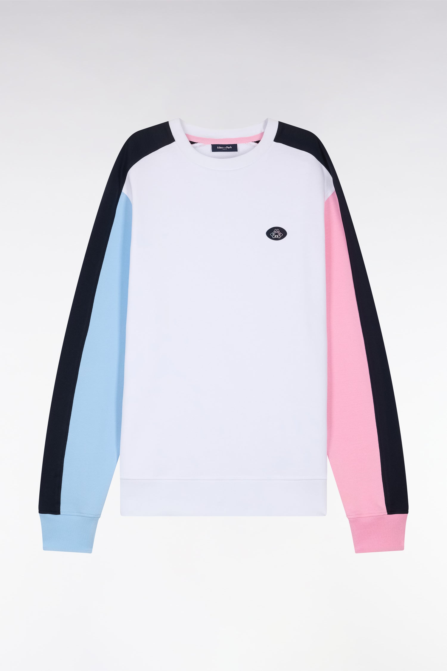 Sweatshirt tricolore en molleton coton blanc coupe droite