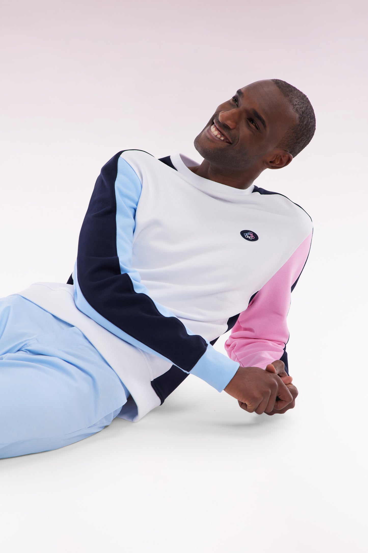 Straight-fit white cotton fleece tricolor sweatshirt