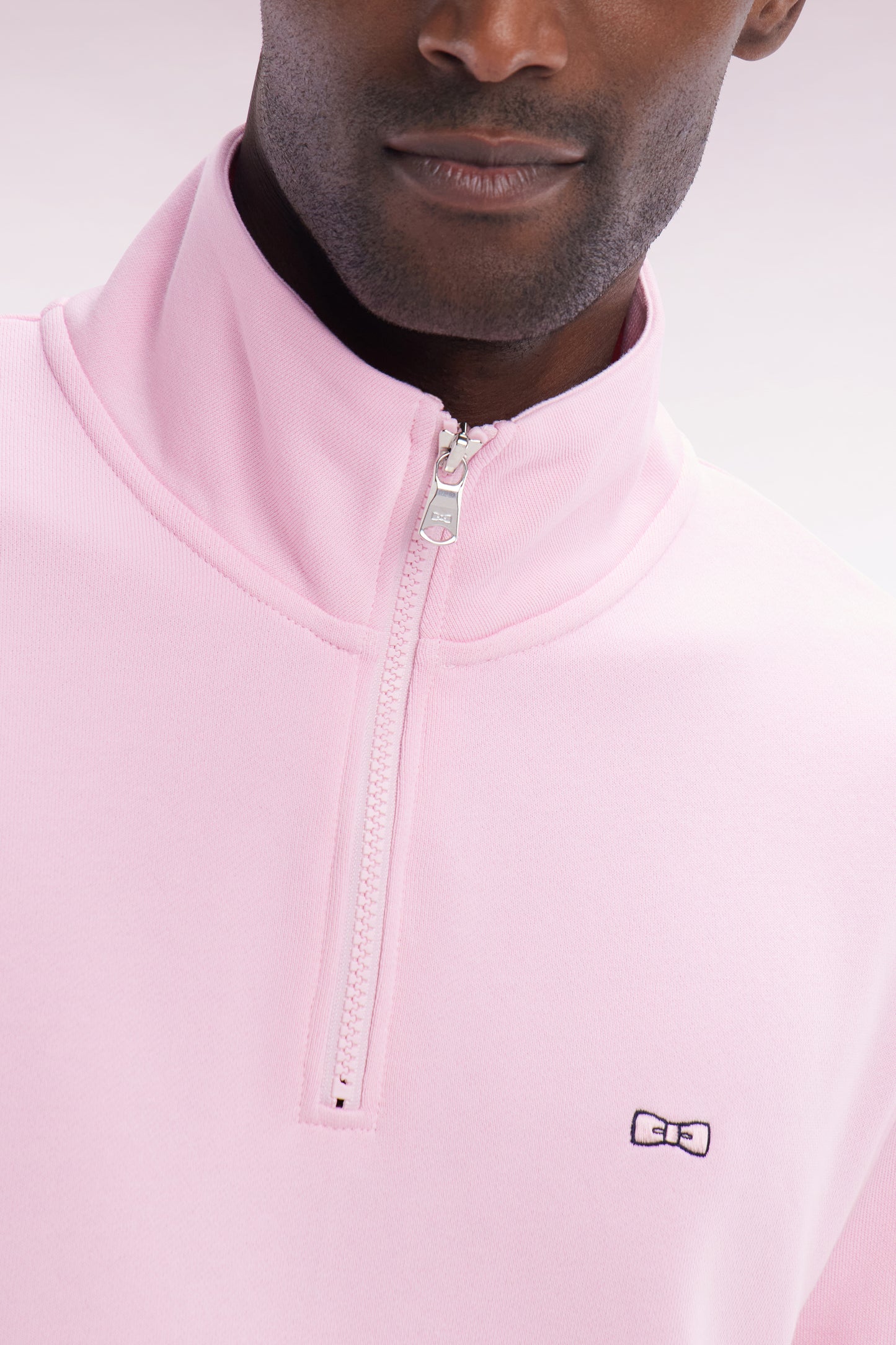 Straight-fit pink cotton zip-neck sweatshirt