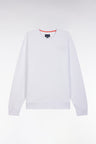 Relaxed fit white cotton fleece sweatshirt with tone-on-tone palm tree embroidery