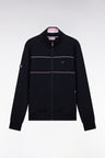 Straight-fit zip-up sweatshirt in navy stretch cotton with contrasting piping