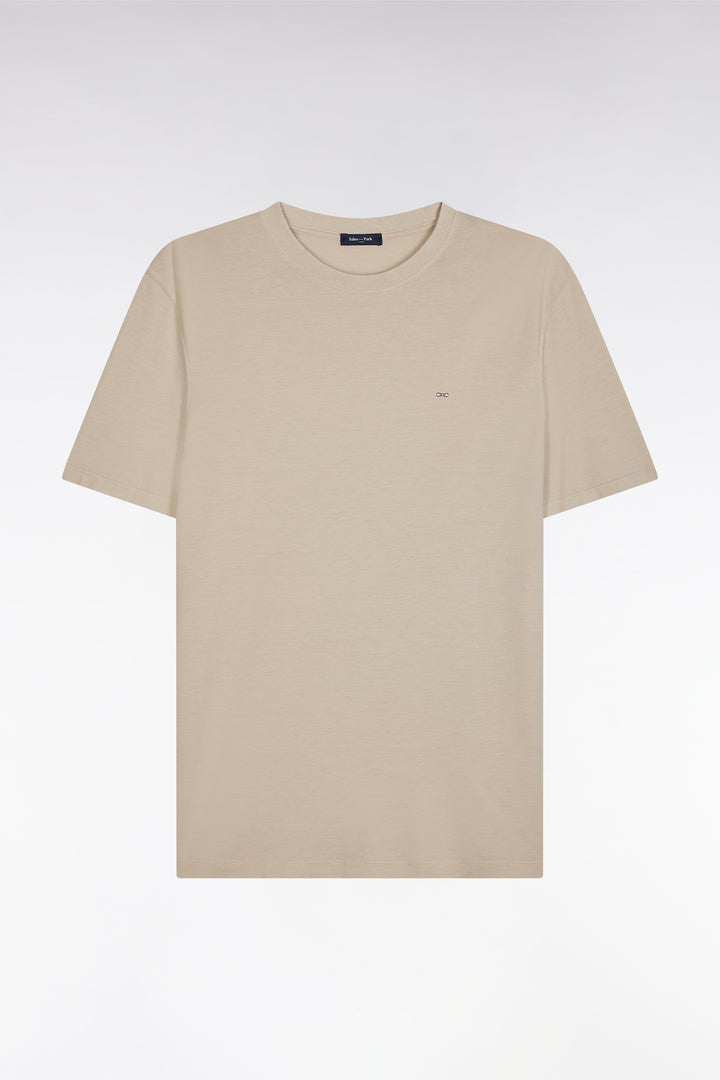 T-shirt beige uni en lyocell et coton coupe droite