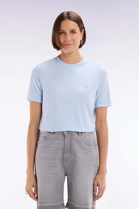 Straight-fit sky blue T-shirt in lyocell and cotton blend - Image 3