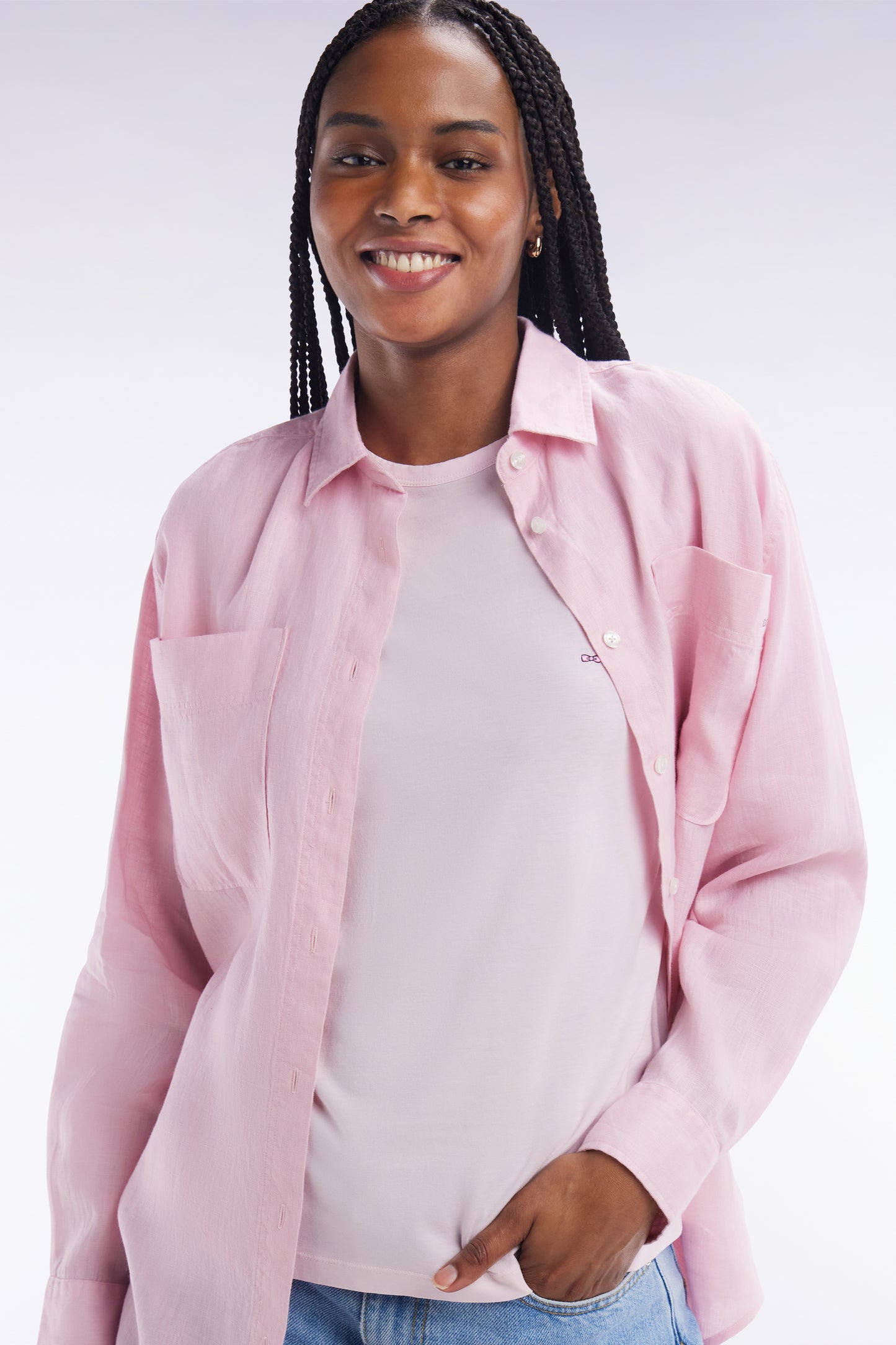 Straight-fit light pink T-shirt in lyocell and cotton blend
