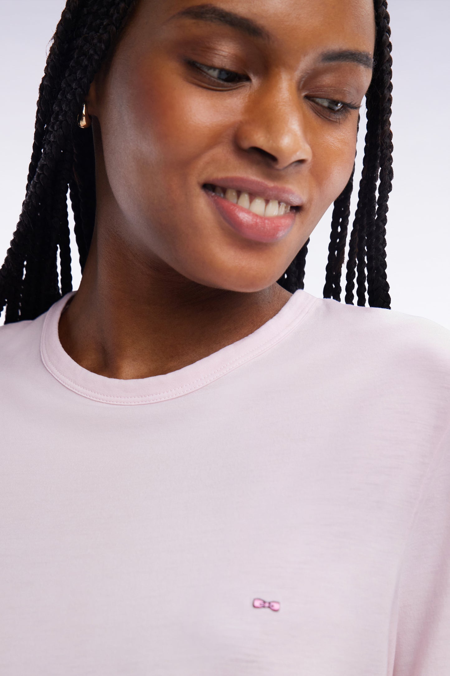 Straight-fit light pink T-shirt in lyocell and cotton blend