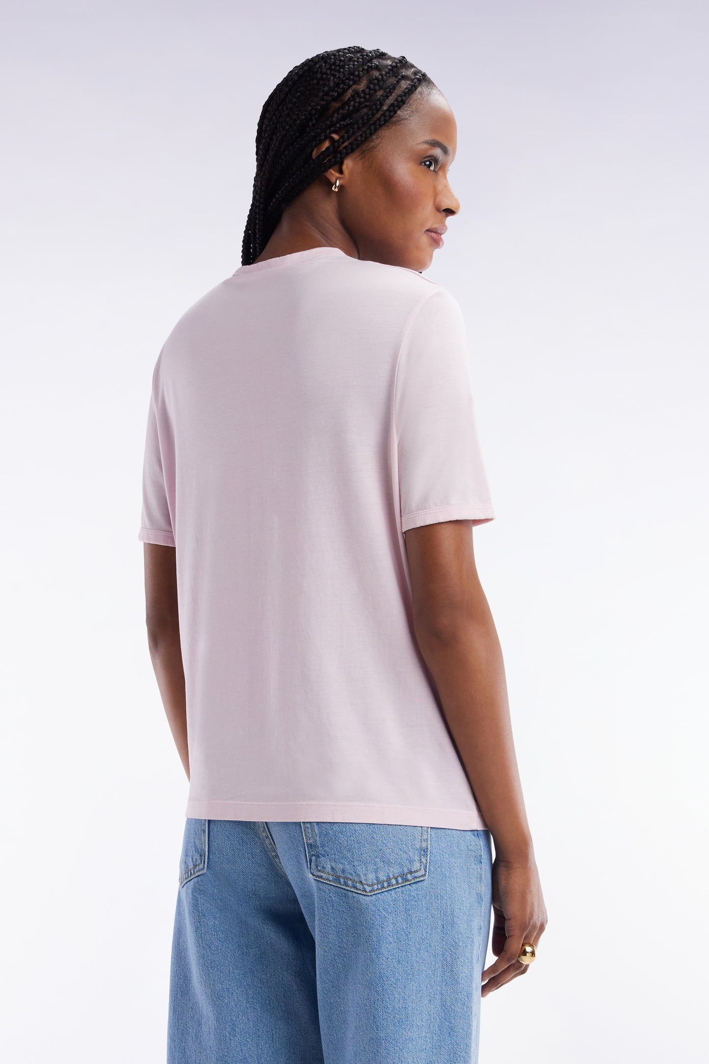 Straight-fit light pink T-shirt in lyocell and cotton blend