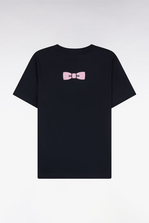 Straight-fit navy Pima cotton T-shirt with back embroidery - Image 1