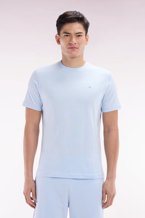 Straight-fit sky blue Pima cotton T-shirt with back embroidery - Image 1