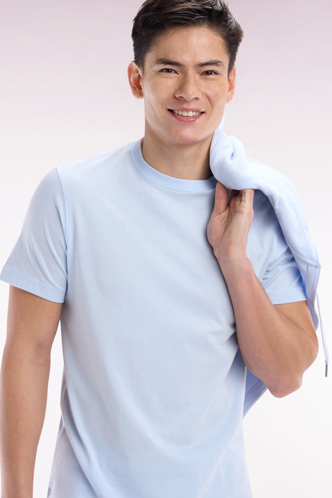 Straight-fit sky blue Pima cotton T-shirt with back embroidery - Image 3