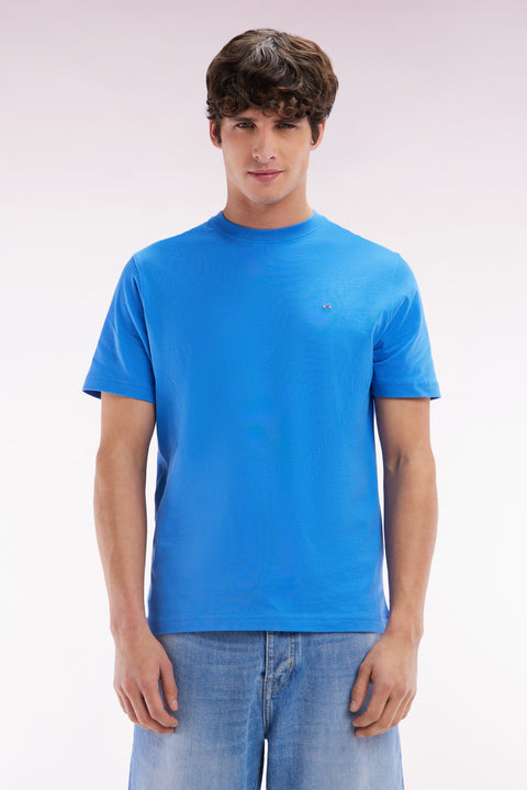 Straight-fit blue Pima cotton T-shirt with back embroidery - Image 1