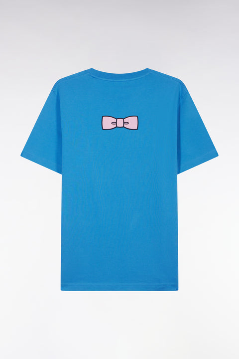 Straight-fit blue Pima cotton T-shirt with back embroidery - Image 2