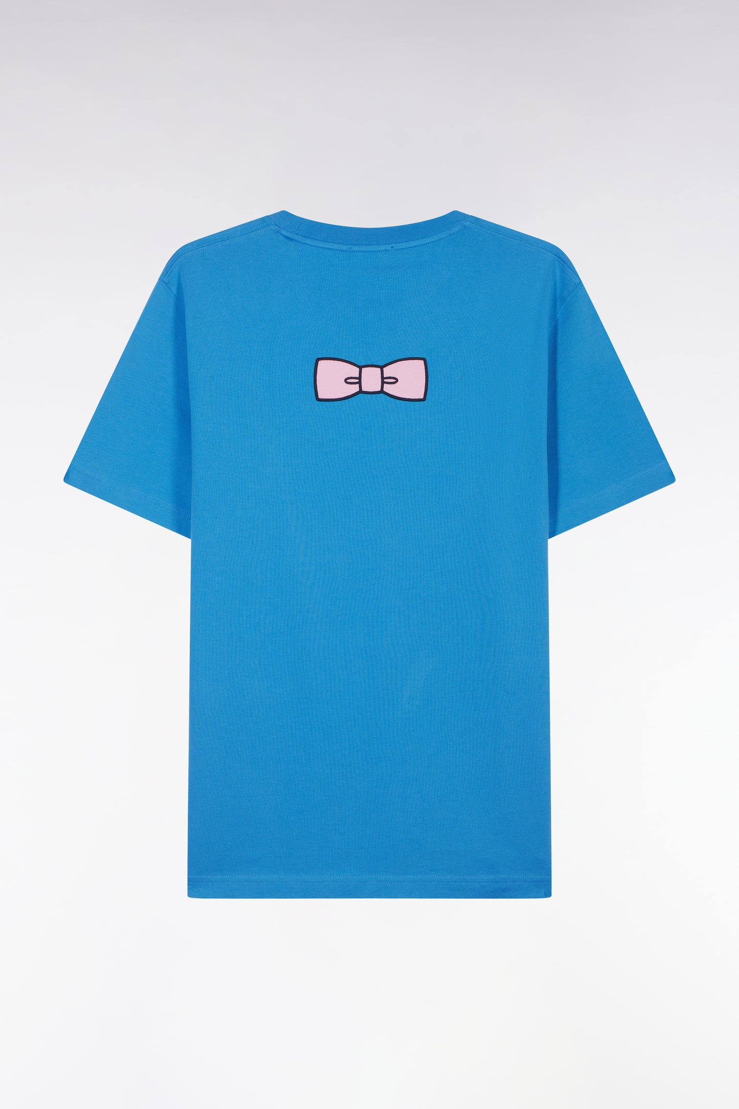 T-shirt en coton Pima bleu broderie dos coupe droite