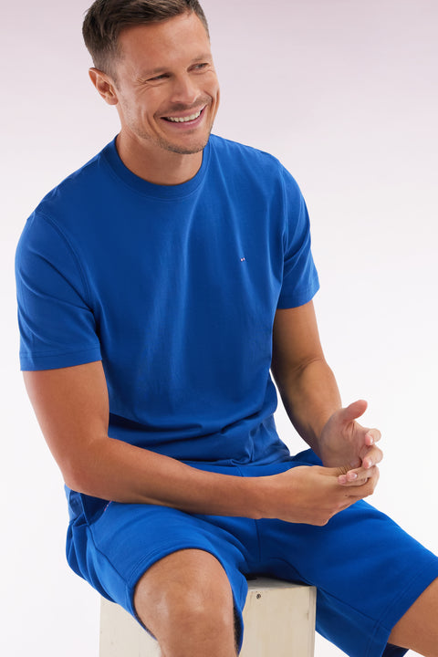 Straight-fit dark blue Pima cotton T-shirt with back embroidery - Image 3