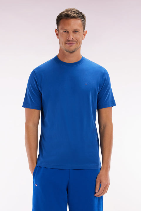 Straight-fit dark blue Pima cotton T-shirt with back embroidery - Image 1