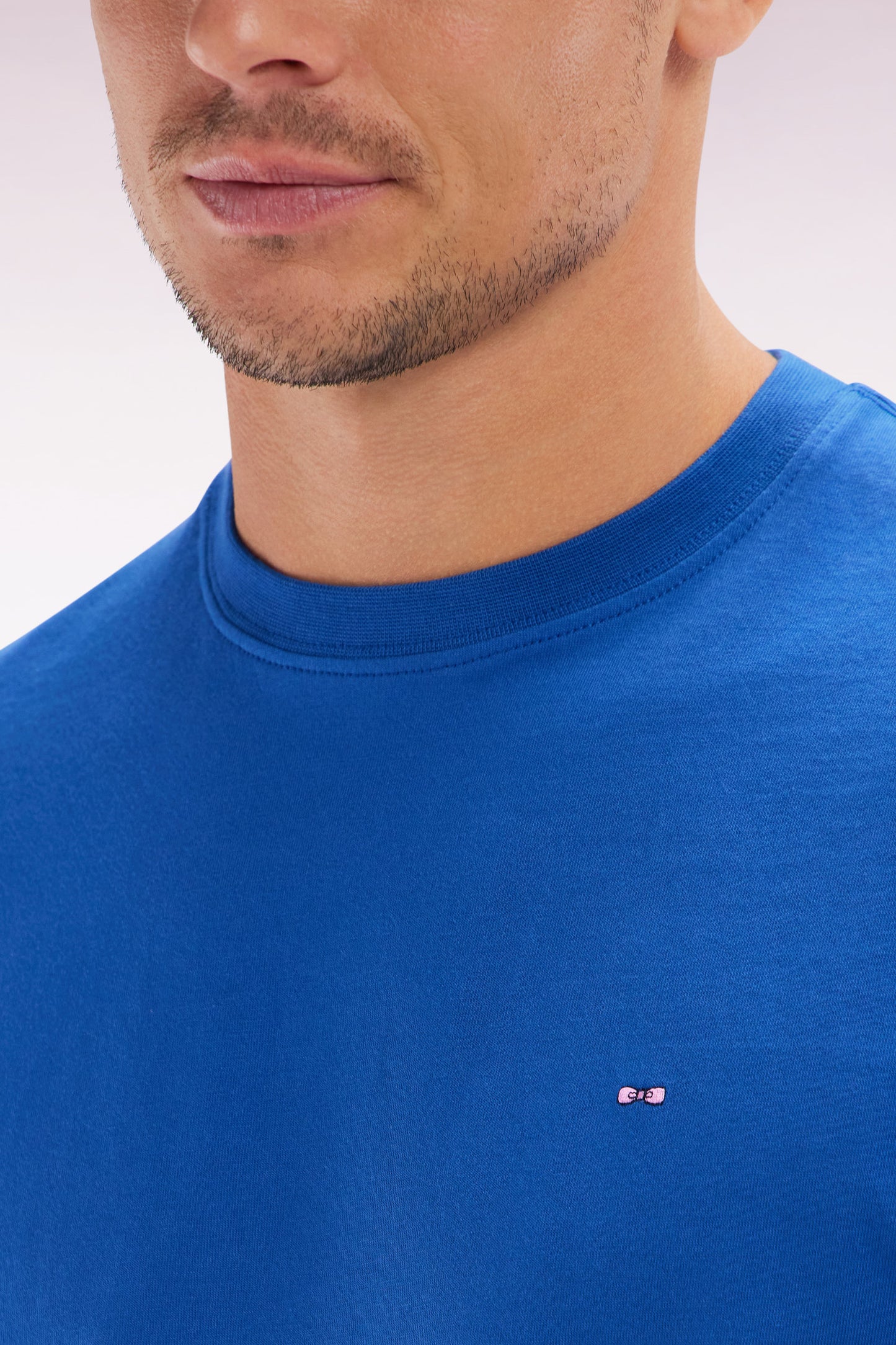 Straight-fit dark blue Pima cotton T-shirt with back embroidery