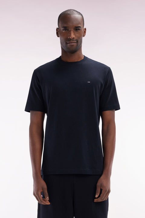 Straight-fit black Pima cotton T-shirt with back embroidery - Image 1
