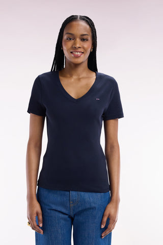 Pima cotton t-shirt chopped navy cut adjusted