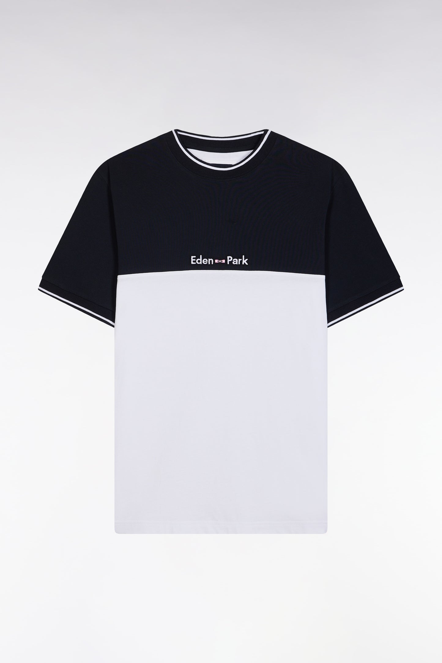 Straight-fit two-tone white embroidered cotton T-shirt