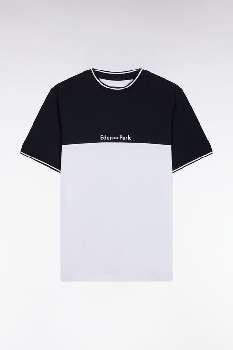 Straight-fit two-tone white embroidered cotton T-shirt - Image 1