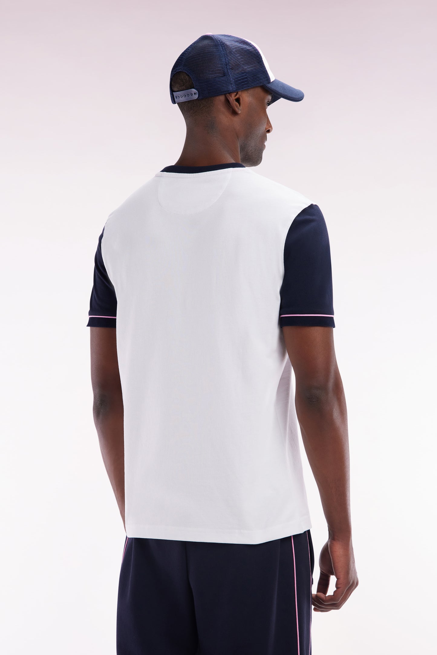 Straight-fit two-tone white cotton T-shirt with Eden Park French Flair embroidery