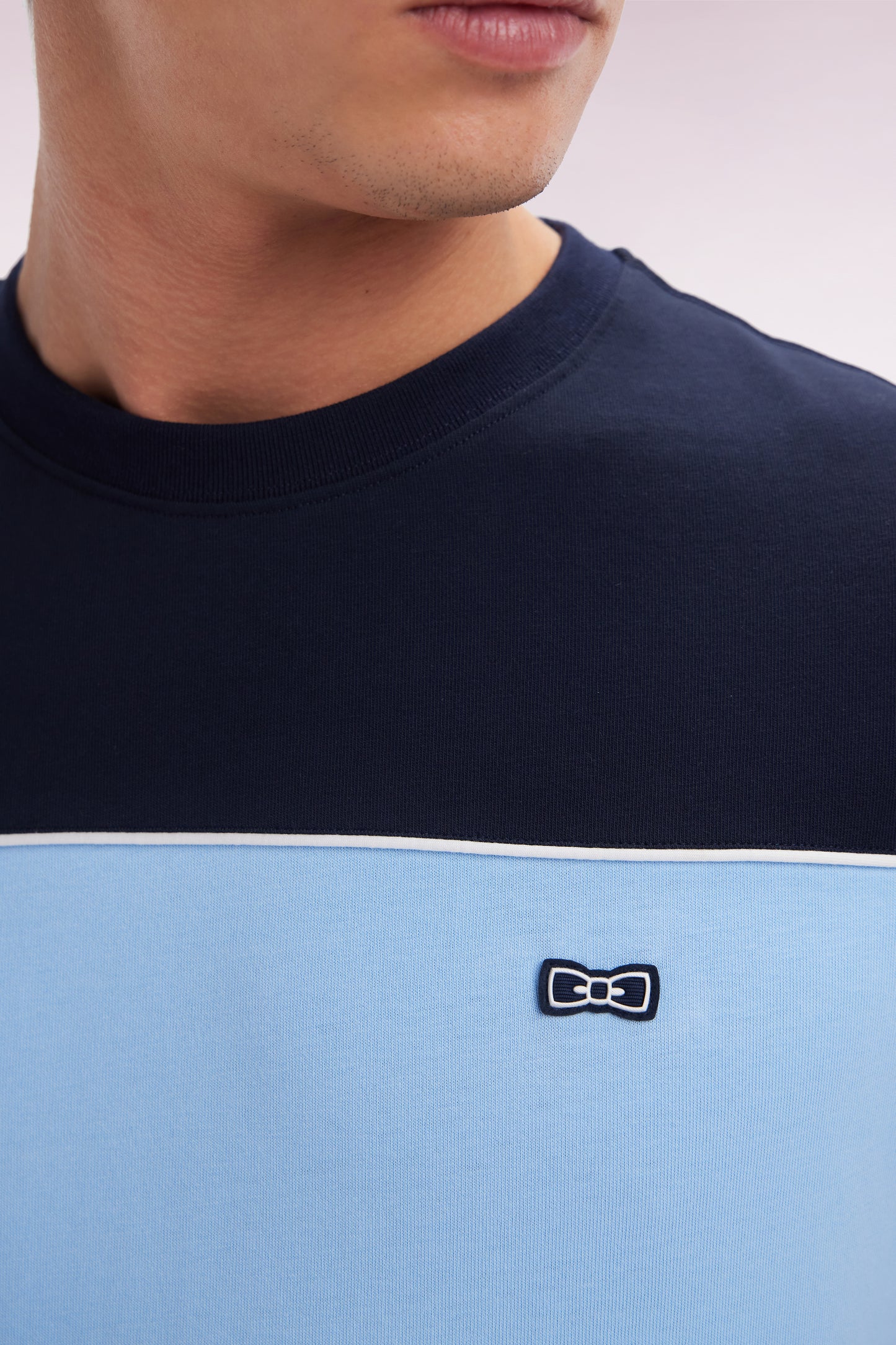 Straight-fit two-tone sky blue cotton jersey T-shirt