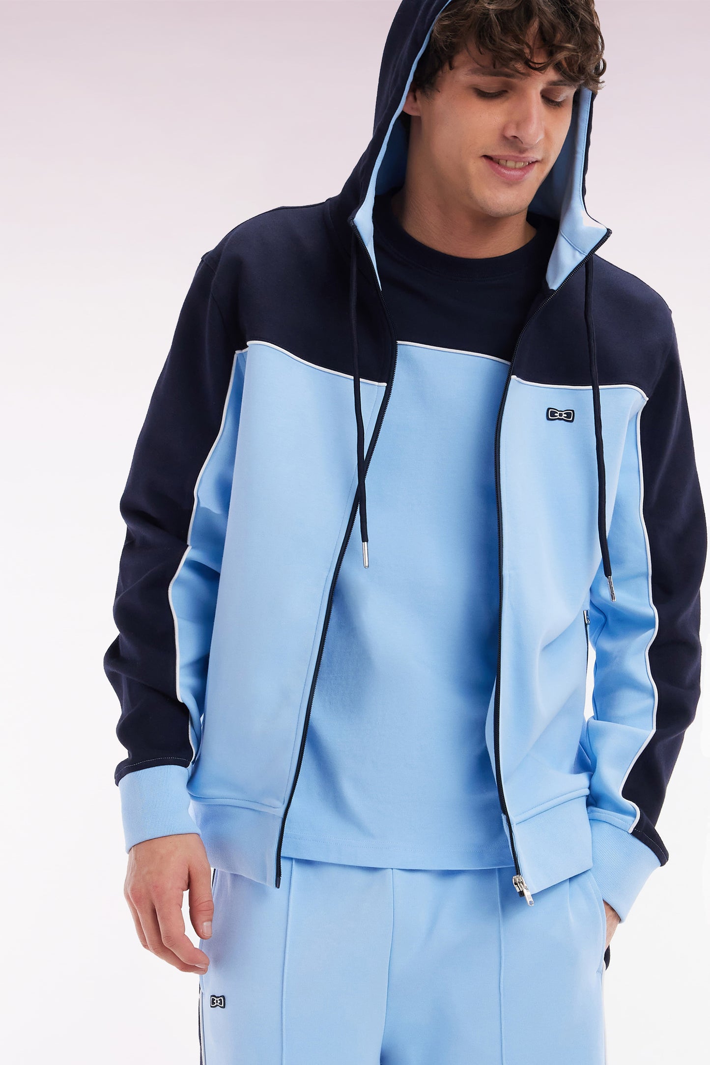Straight-fit two-tone sky blue cotton jersey T-shirt