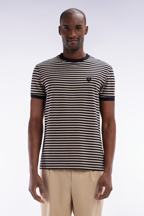 Slim-fit beige striped stretch cotton T-shirt - Image 1