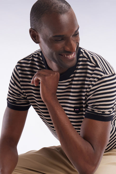 Slim-fit beige striped stretch cotton T-shirt - Image 3