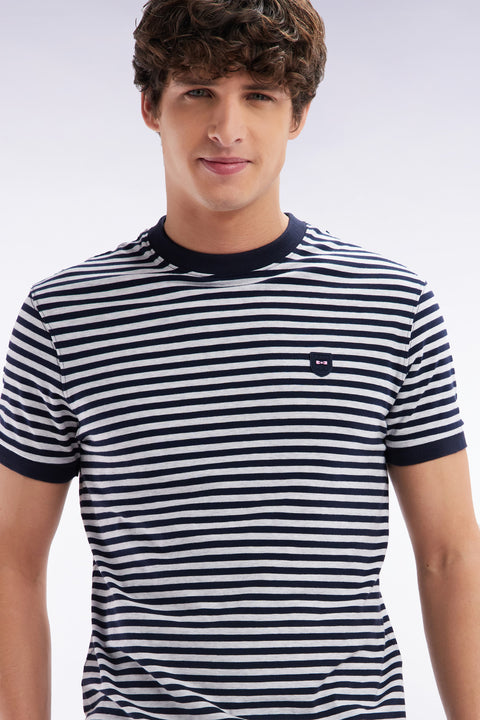 Slim-fit navy striped stretch cotton T-shirt - Image 3