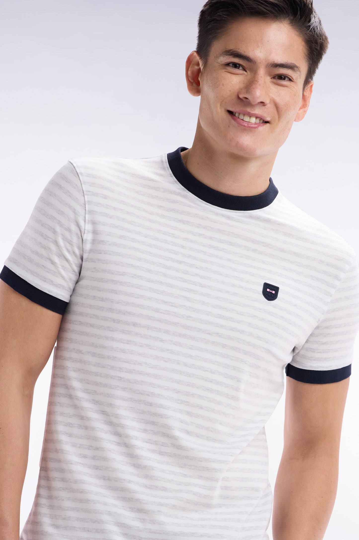 Slim-fit grey striped stretch cotton T-shirt