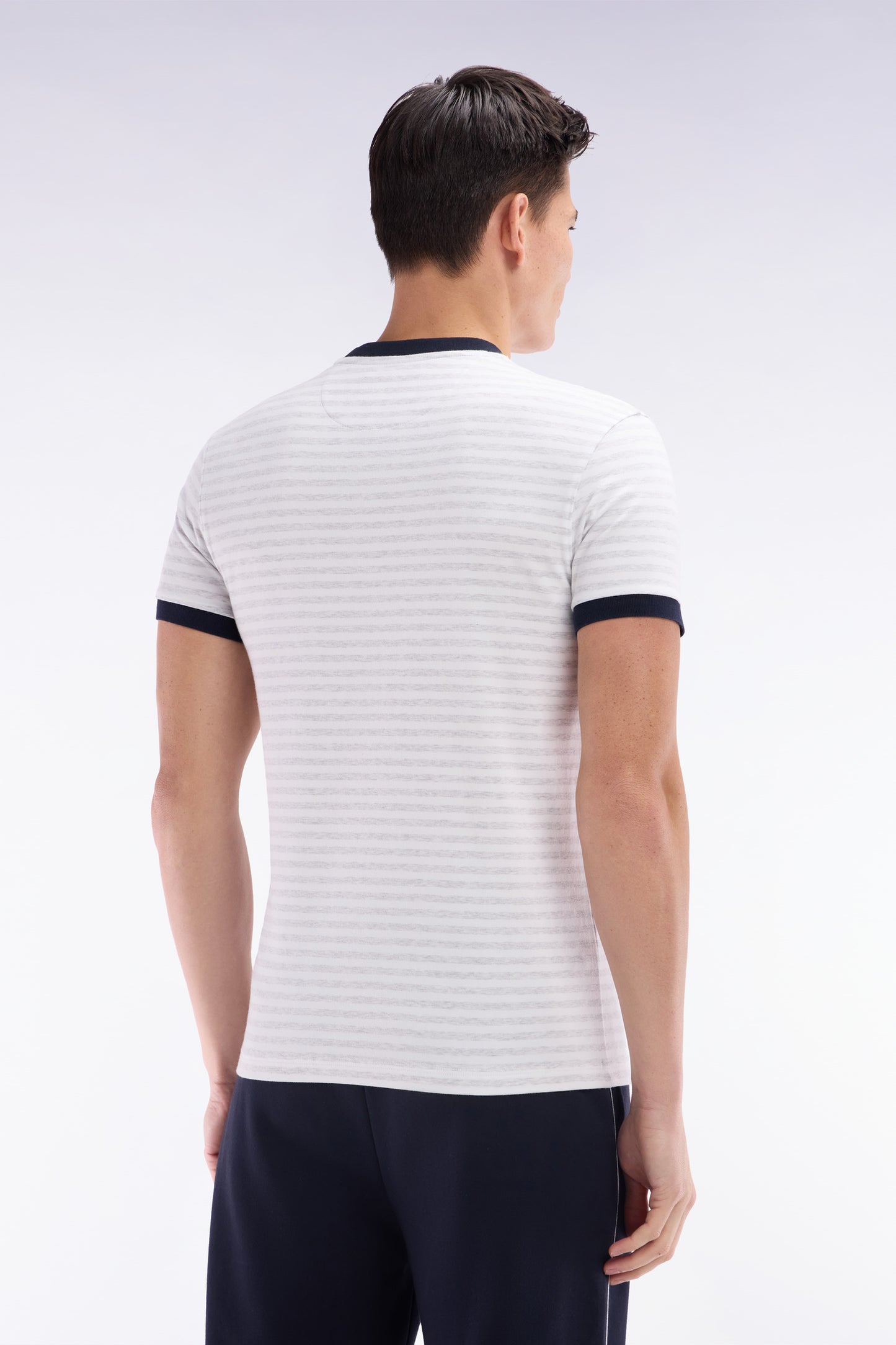 Slim-fit grey striped stretch cotton T-shirt