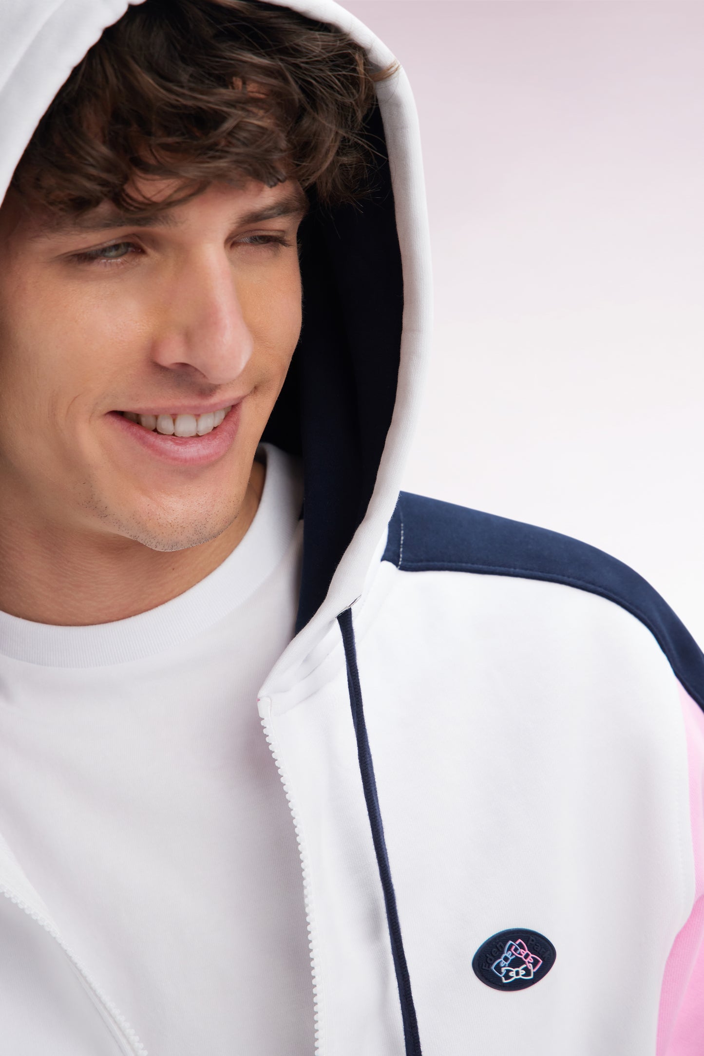 Straight-fit white cotton colorblock T-shirt