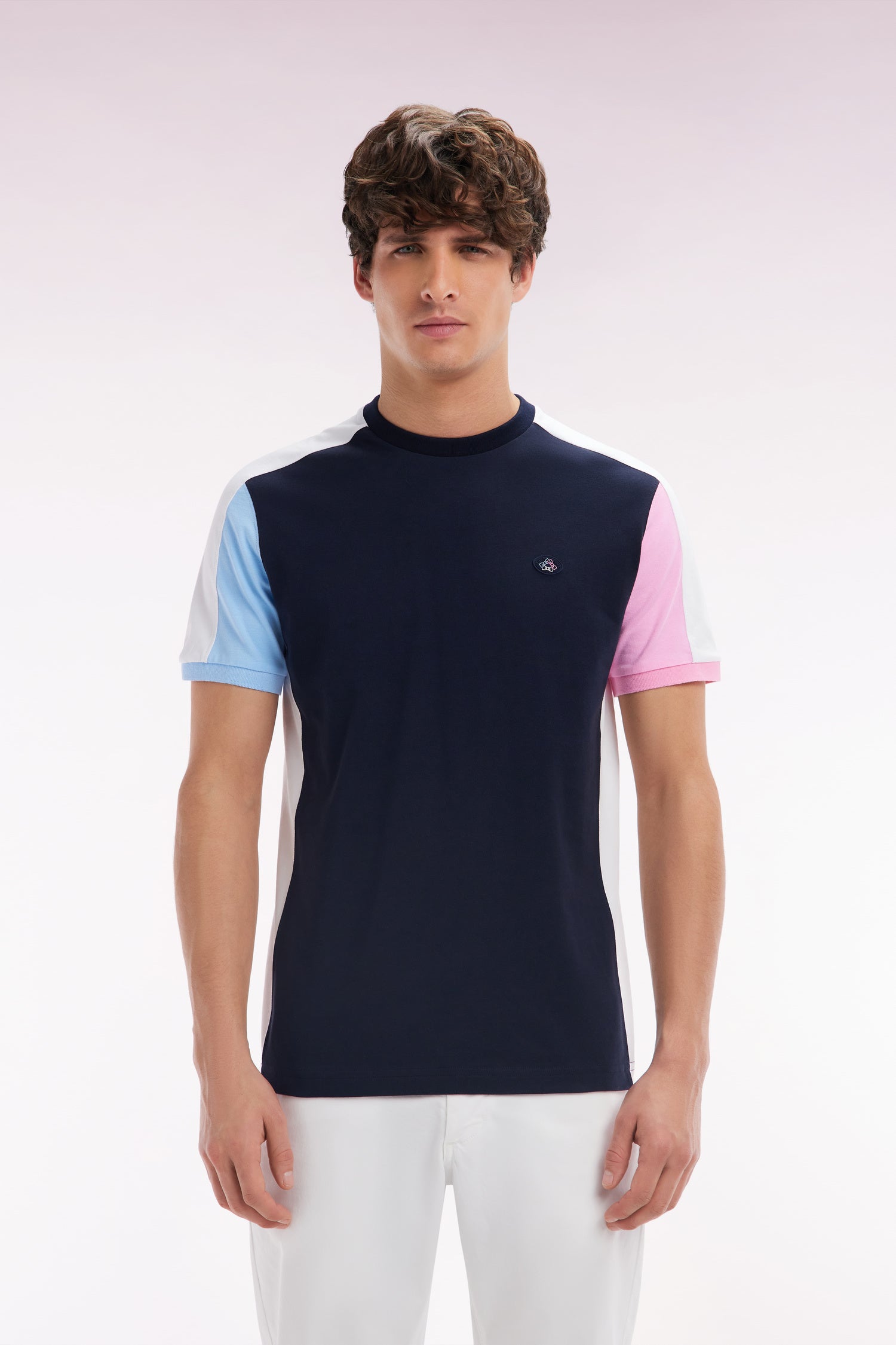 T-shirt colorblock en coton marine coupe droite